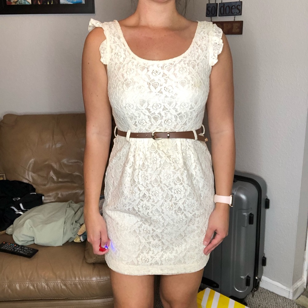 Cream dress with brown belt